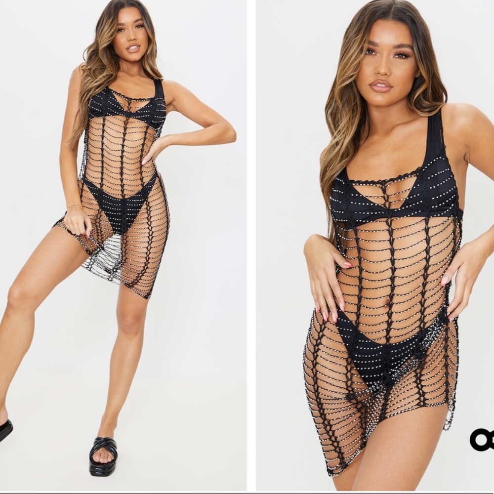 Pretty little thing black crochet beaded dress